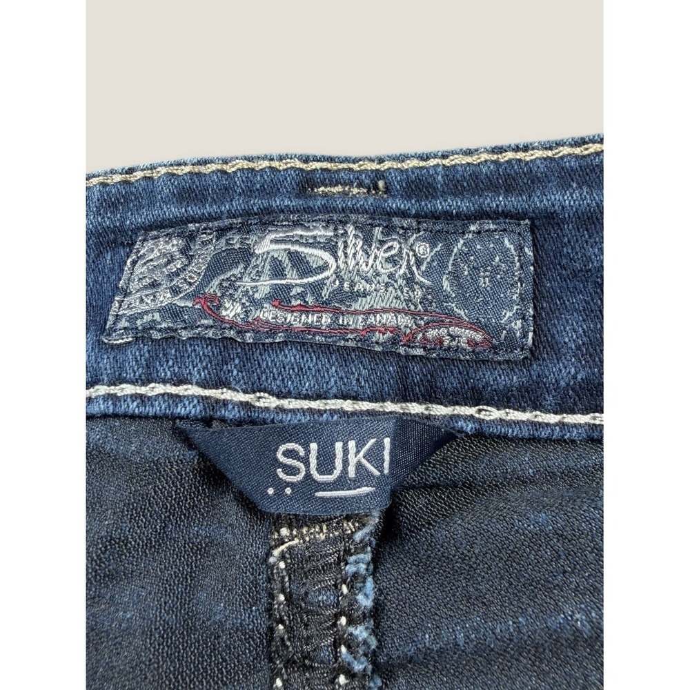Silver Jeans Suki High Capri 28 W28 L24 Dark Wash Stretch Denim Thick Stitch - Picture 2 of 12